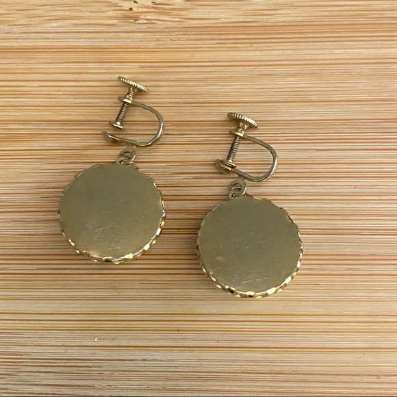 Vintage Gold and White Clip-on (or Pierced ears) Earrings - Picture 6 of 8